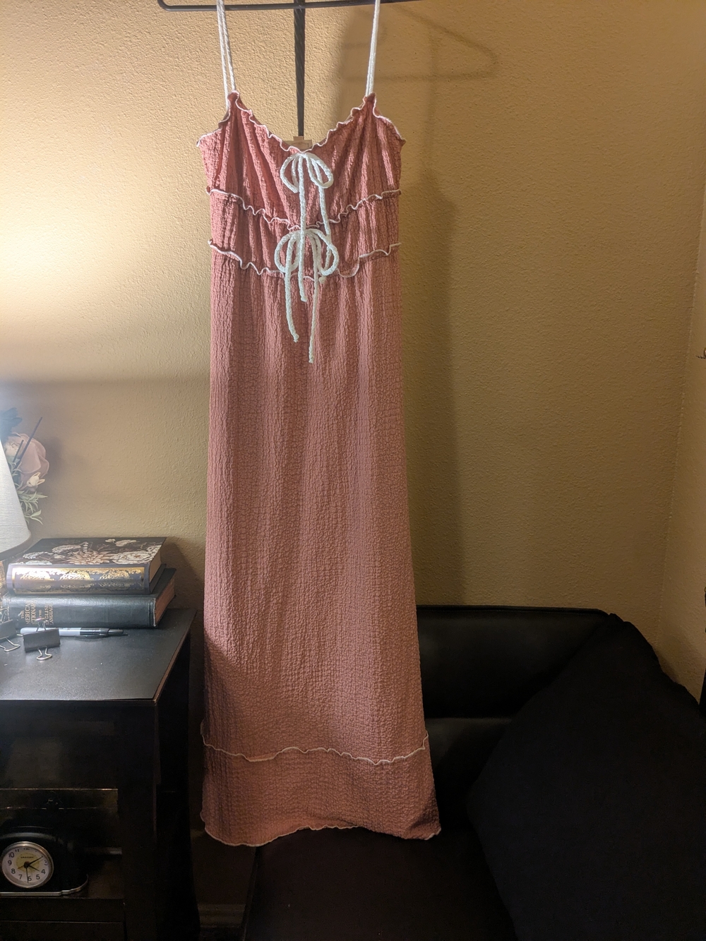See You Monday Rose Pink Maxi Dress with White Trim XL. NWT